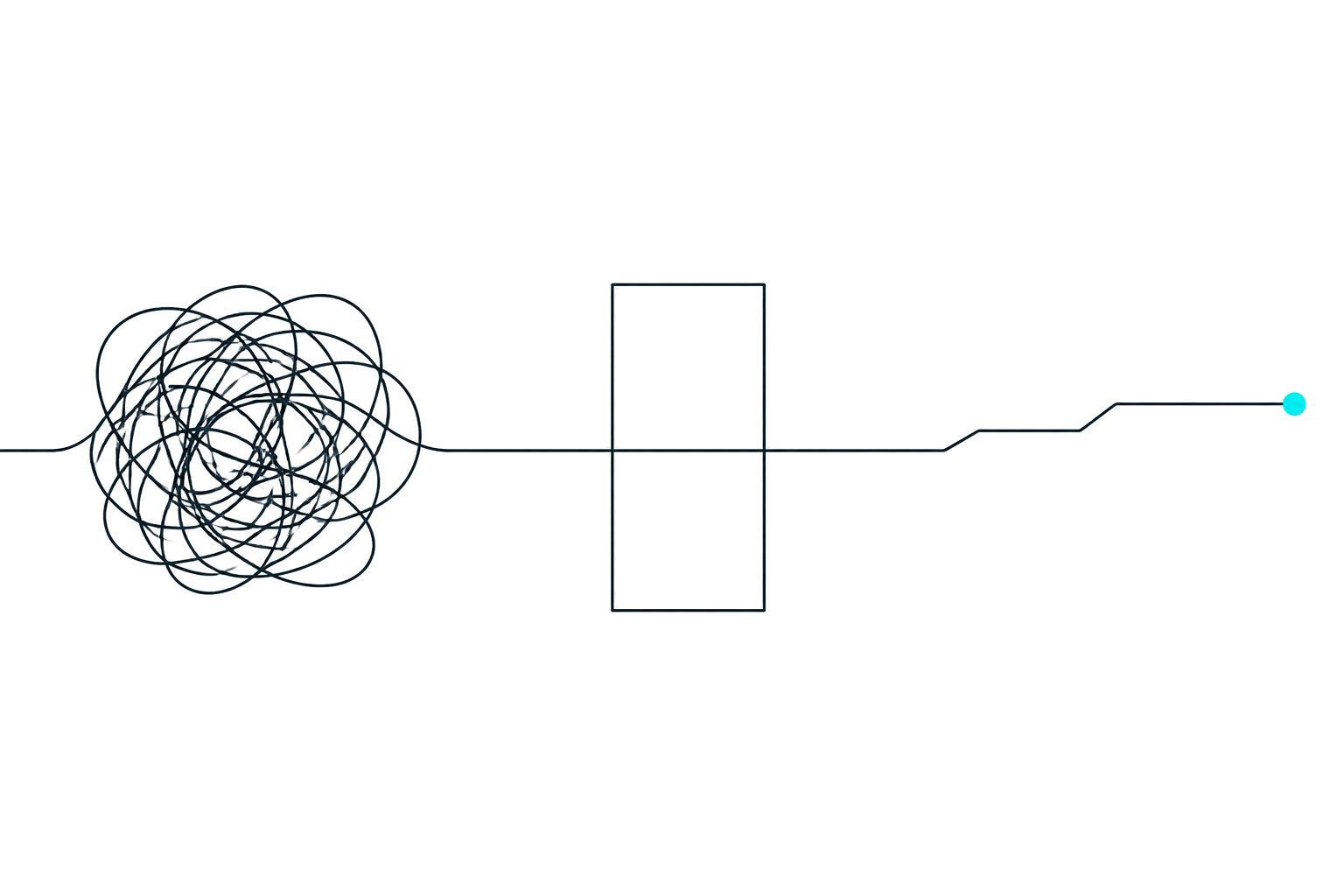 Line drawing of a tangled line becoming an ordered ascending line