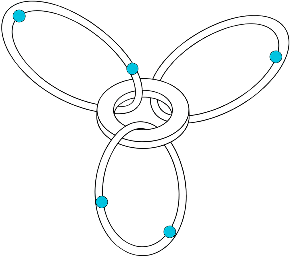 Line drawing of three collaborators connected in one shared space