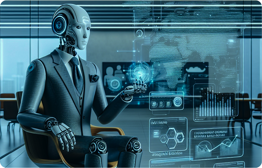 Business robot portrait in a suit